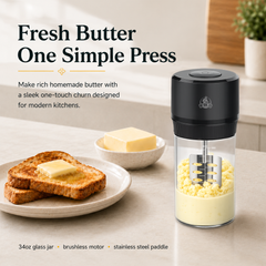 IFOLO One-Touch Electric Butter Churner with Borosilicate Jar | 34oz clear jar with scale lines; makes fresh homemade butter in 5-10 minutes.