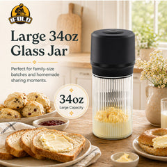 IFOLO Electric Butter Churn – Fresh Butter in Minutes with One Touch (Ribbed Glass Jar)